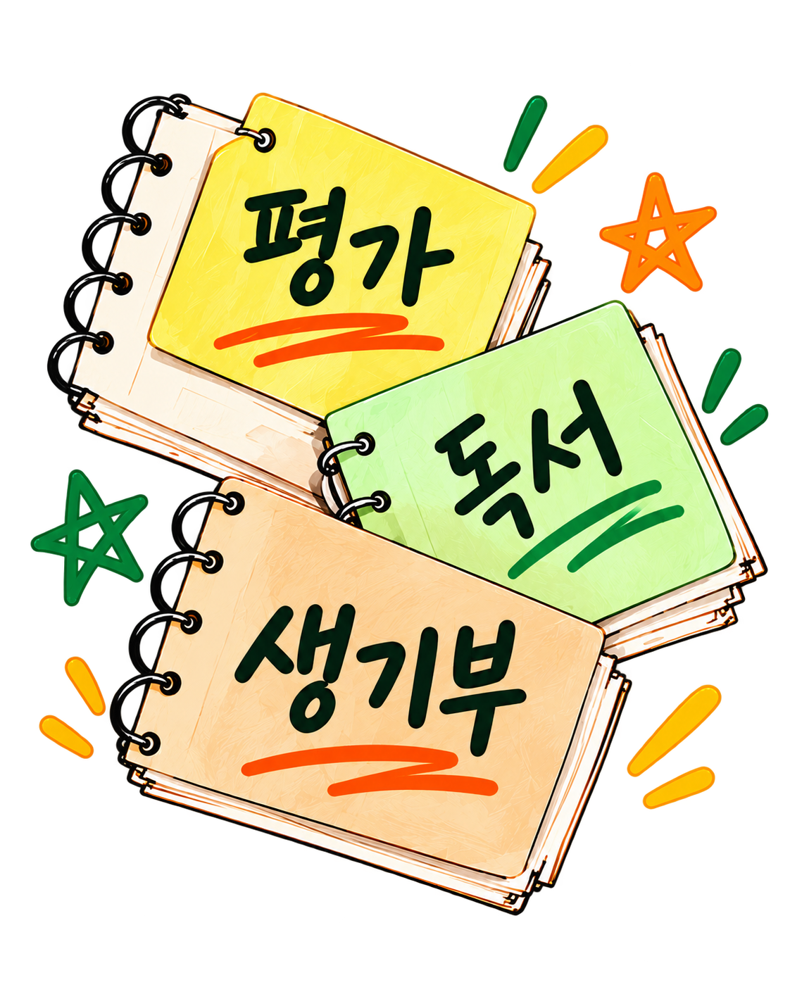 평가·독서·생기부를 적은 노트 그림
